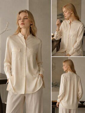 Liz Claiborne Cream Button Front Silk Blazer